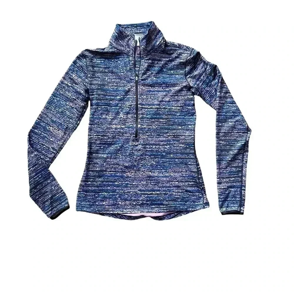 Nike Women's Pro Dri-Fit Half-Zip‎ Medium Static Blue Pink Spacedye Pullover EUC